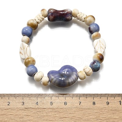 Handmade Porcelain Beads & Synthetic Howlite Beads Stretch Bracelets for Women LS-BJEW-D307-01C-1