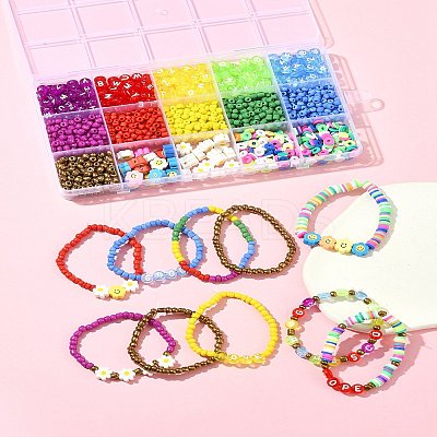 Rainbow Color DIY Glass Seed & Acrylic & Handmade Polymer Clay Beads Bracelet Making Kits DIY-FS0007-74-1