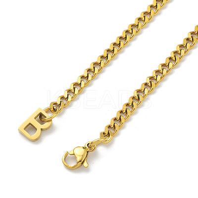 Ion Plating(IP) 304 Stainless Steel Initial Letter B Pendant Necklace with Curb Chains for Women NJEW-M199-02G-1