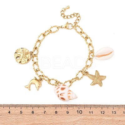 Dolphin & Starfish 304 Stainless Steel Charm Bracelets for Women BJEW-F516-01G-1