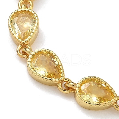 Teardrop Brass Pave Cubic Zirconia Link Chain Bracelets for Women BJEW-P385-06G-05-1