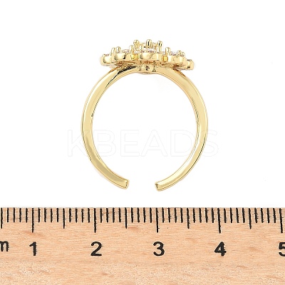 Flower Brass Micro Pave Cubic Zirconia Cuff Rings for Women RJEW-A069-01B-G-1