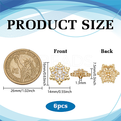 6Pcs 1-Hole Brass Pave Clear Cubic Zirconia Buttons BUTT-FG0001-54G-1