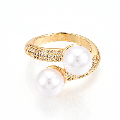 Brass Micro Pave Clear Cubic Zirconia Cuff Rings for Women KK-T074-26G-1