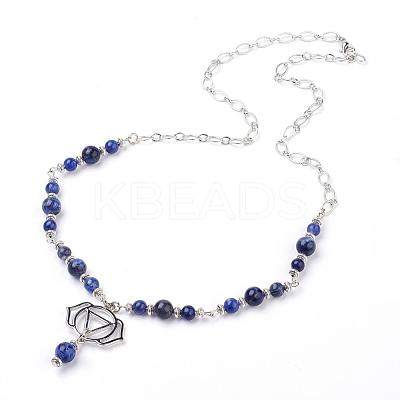 Natural Sodalite Pendant Necklaces NJEW-P191-B06-1