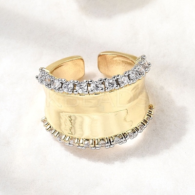Brass Micro Pave Clear Cubic Zirconia Cuff Rings RJEW-H262-03G-1