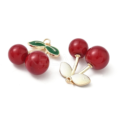 Alloy Green Enamel & Resin Cherry Pendants PALLOY-S055-01G-B-1