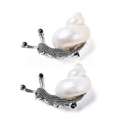 Snail White Natural Conch Shell Fossil Brooch Pin JEWB-A020-01AS-02-1