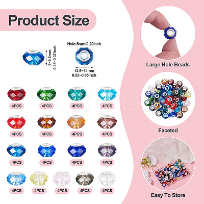 68Pcs 17 Colors Transparent Glass European Beads GPDL-SW0001-02-1