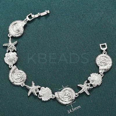 Summer Beach Brass Micro Pave Clear Cubic Zirconia Starfish & Shell Shape Link Chain Bracelets BJEW-C118-02A-P-1