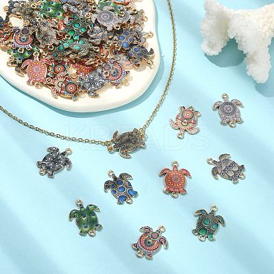 60Pcs 10 Colors Printed Alloy Connector Charms ENAM-CJ0005-63-1