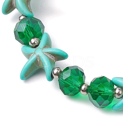 Summer Beach  Starfish Dyed Synthetic Turquoise & Faceted Glass Beaded Stretch Bracelets for Women Men BJEW-JB10454-02-1