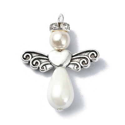 Shell Pearl Pendants with Tibetan Style Alloy Wings PALLOY-TA00102-1