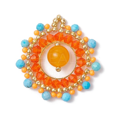 Dyed Natural Magnesite & Malaysia Jade & Glass Seed Beaded Woven Pendants PALLOY-MZ00366-01-1