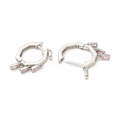 Cubic Zirconia Rectangle Dangle Hoop Earrings EJEW-Z019-03B-P-1