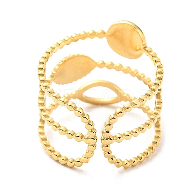 304 Stainless Steel Horse Eye & Flat Round Open Cuff Ring for Women RJEW-C016-29G-1