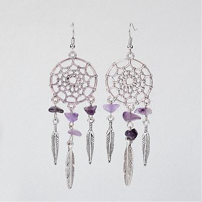 Natural Amethyst Dangle Earrings EJEW-JE02104-03-1