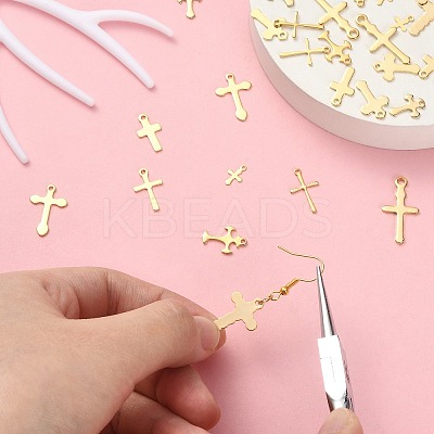 50Pcs 10 Styles 304 Stainless Steel Tiny Cross Charms STAS-CJ0002-25-1