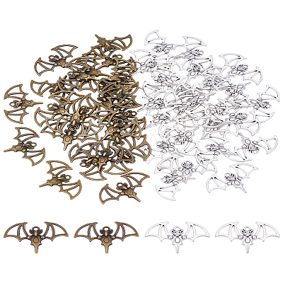 Halloween Theme 50Pcs 2 Colors Alloy Tibetan Style Pendants FIND-LP0001-89-1