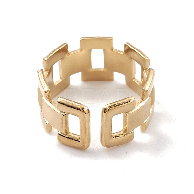 Ion Plating(IP) 304 Stainless Steel Hollow Out Rectangle Open Cuff Rings for Women RJEW-G285-55G-1