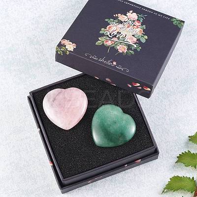 2Pcs 2 Style Heart Natural Mixed Gemstone Massage G-SZ0001-76B-1