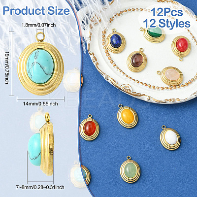 12Pcs 12 Styles Natural Gemstone Pendants STAS-CJ0002-60-1