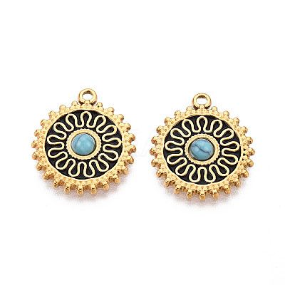 304 Stainless Steel and Natural Turquoise Pendants STAS-T070-08G-1