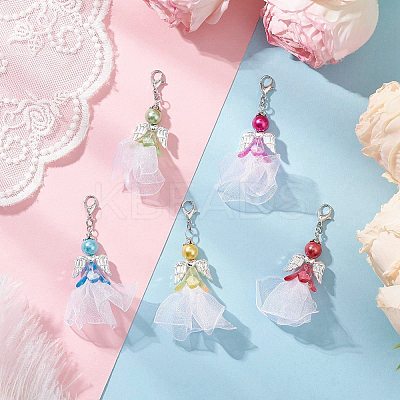 Angel Acrylic & Glass & Polyester Pleated Ribbon Pendant Decorations HJEW-JM03542-1