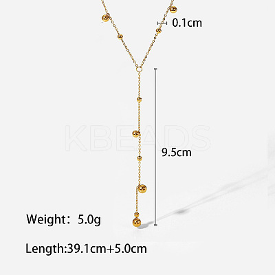 304 Stainless Steel Ball Chain Long Tassel Y Necklaces for Women FS-WG75565-01-1