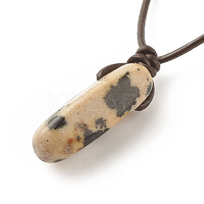 Natural Dalmatian Nugget Pendant Necklace with Cowhide Leather Cord NJEW-JN03882-02-1