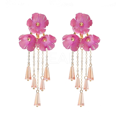 Alloy Glass Flower Stud Dangle Earringsl WG533F3-01-1