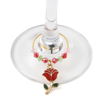 Valentine's Day Theme Rose Alloy Enamel Wine Glass Charms AJEW-JO00196-1