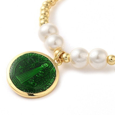 Adjustable Flat Round with Holy Virgin Charms Bracelet BJEW-Z073-01G-02-1