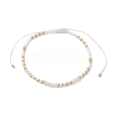 Bohemian Style Natural Rainbow Moonstone & Glass Braided Bead Bracelet BJEW-JB10136-01-1