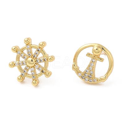 Rack Plating Brass Anchor & Helm Asymmetrical Earrings EJEW-D061-20G-1