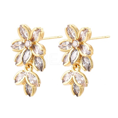 Flower Glass Brass Stud Earrings EJEW-N054-63G-1