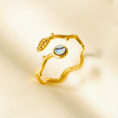 304 Stainless Steel with Natural Shell Cuff Open Rings for Women NU0412-4-1