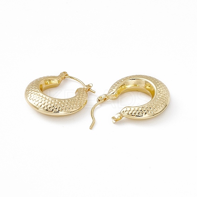 Brass Donut with Scale Pattern Hoop Earrings for Women EJEW-I270-06G-1