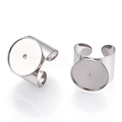 Non-Tarnish 304 Stainless Steel Open Cuff Finger Ring Cabochon Settings X-STAS-T060-03P-1