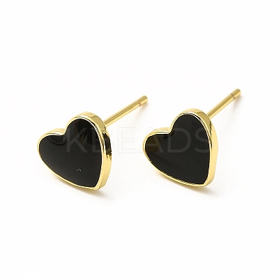 Enamel Heart Stud Earrings EJEW-H093-16G-1