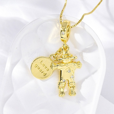 Brass Clear Cubic Zirconia Scarecrow Pendant Necklaces NJEW-C071-03G-1