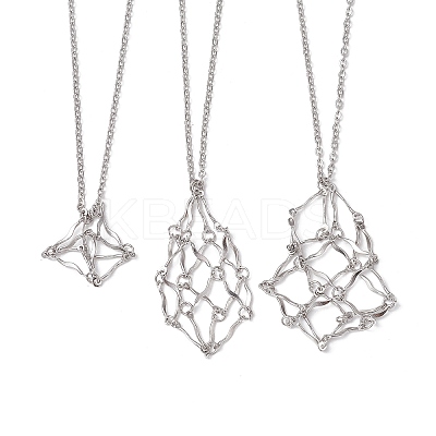 Non-Tarnish 3Pcs 3 Styles 304 Stainless Steel Cable Chain Macrame Pouch Empty Stone Holder Necklace Making NJEW-JN04971-1