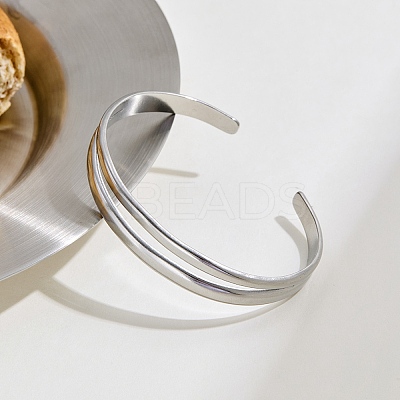 304 Stainless Steel Cuff Bangles for Women BJEW-B147-02P-1