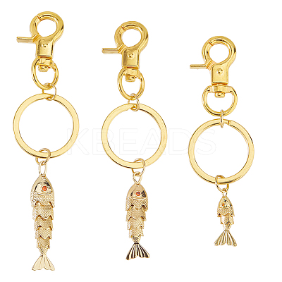 3Pcs Fish Brass Micro Pave Cubic Zirconia Keychains KEYC-HS00006-1