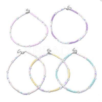 Glass Seed & Plastic Imitation Pearl Beaded Necklace NJEW-JN04377-1