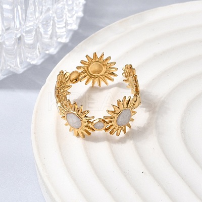 Sun 304 Stainless Steel Open Cuff Rings for Women RJEW-A091-20G-1