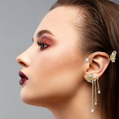 2 Pairs 2 Colors Crystal Rhinestone Butterfly Cuff Earrings EJEW-HY0001-01-1