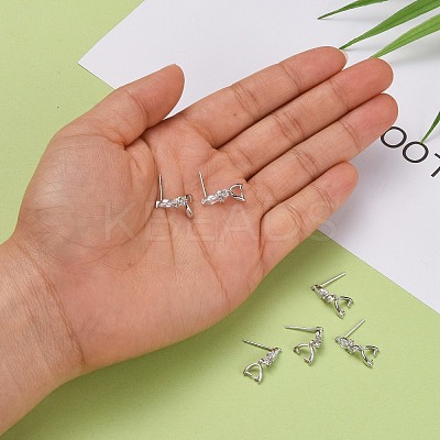 Rhodium Plated 925 Sterling Silver Stud Earring Findings STER-F048-34P-1