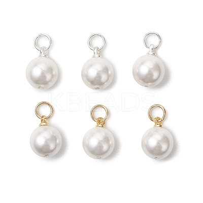 6Pcs 2 Colors Shell Pearl Round Charms PALLOY-JF04977-1