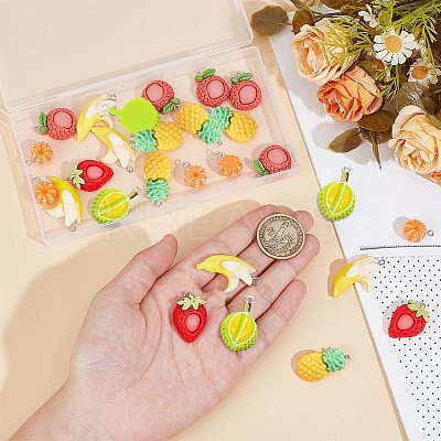 36Pcs 6 Styles Fruits Opaque Resin Pendants RESI-SC0003-36-1